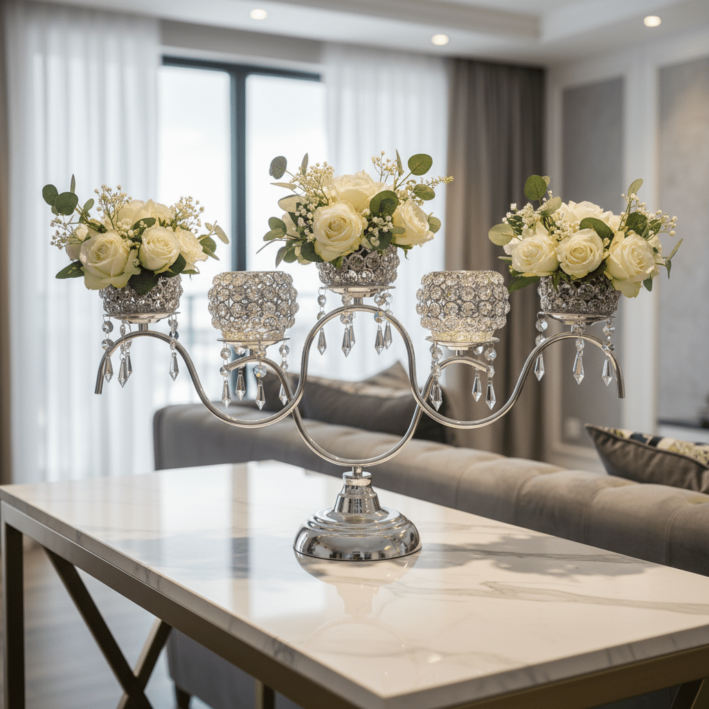 CANDELABRO 5 LUCES PLATEADO ALASKA2