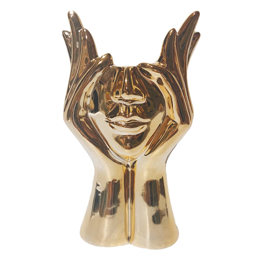 FLORERO  DORADO/BLANCO HANDS GRANDE2