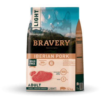 BRAVERY PERRO ADULTO LIGHT RAZAS MEDIANAS/GRANDES CERDO IBERICO 4KG1