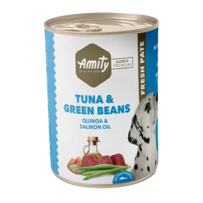 LATA AMITY PERRO PATE 400GR ATUN Y JUDIAS VERDES1