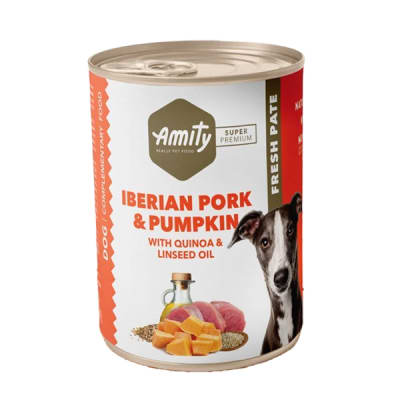 LATA AMITY PERRO PATE 400GR CERDO IBERICO Y CALABAZA1