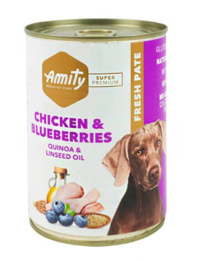 LATA AMITY PERRO PATE 400GR POLLO Y ARANDANO1