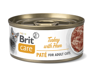 LATA BRIT CARE GATO 70GR PATE DE PAVO CON JAMÓN1