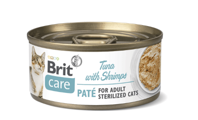 LATA BRIT CARE GATO ESTERILIZADO 70GR PATE DE ATUN Y CAMARONES1