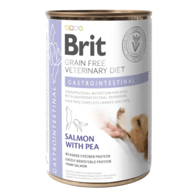 LATA BRIT GF VETERINARY DIET PERRO GASTROINTESTINAL 400GR SALMON Y GUISANTES1