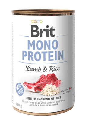 LATA BRIT CARE PERRO MONO PROTEIN 400 GRS CORDERO Y ARROZ1