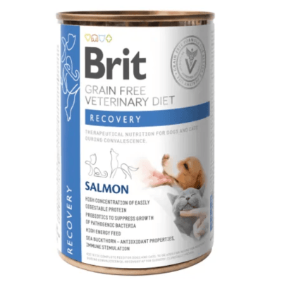 LATA BRIT GF VETERINARY DIET PERRO Y GATO RECOVERY 400GR SALMON1