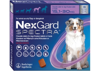 NEXGARD SPECTRA ANTIPARASITARIO INTERNO Y EXTERNO PERROS 15 A 30KG (CAJA 3 TABLETAS)1