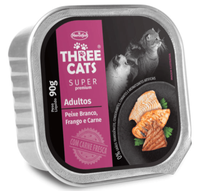 PATE THREE CATS ADULTOS PESCADO BLANCO, POLLO Y CARNE 90GR1