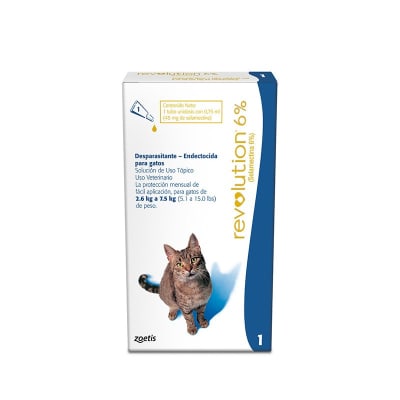 REVOLUTION 6% GATOS 2,6 A 7,5 KG ANTIPARASITARIO INTERNO Y EXTERNO1