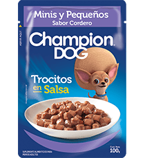 SACHET CHAMPION DOG ADULTO MINIS Y PEQUEÑOS CORDERO 100GR1