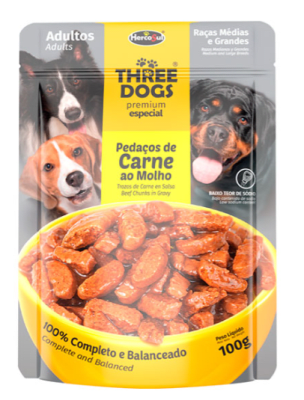 SACHET THREE DOGS ADULTO RAZA MEDIANA/GRANDE CARNE 100GR1