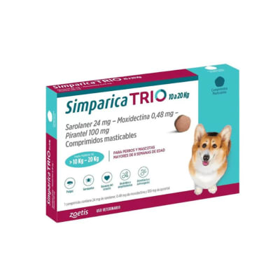 SIMPARICA TRIO 10 A 20 KG ANTIPARASITARIO PERROS 1COMPRIMIDO1