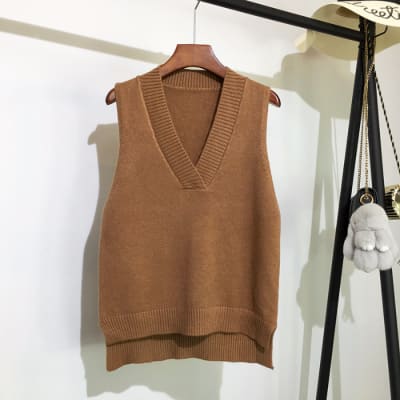 Chaleco Suéter Eva Cuello en V sin Manga Marron1