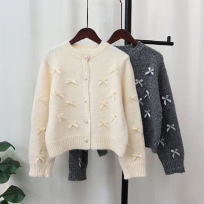 Sweater de Punto con Lazo Mujer Beige1