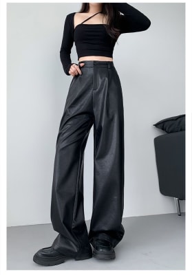 Pantalon Cuerina Tiro Alto Negro Con Plices4