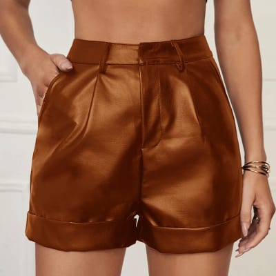 Short de Cuerina Marrón Mujer Tiro Alto2