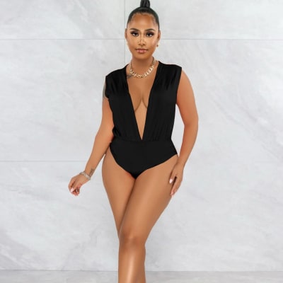 Body Negro Verona Mujer Escote V Profundo Sin Mangas2