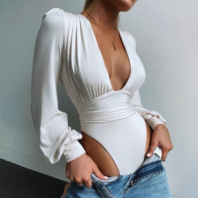 Body Isa Mujer Escote V Profundo Blanco1