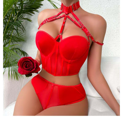 Bustier de Lencería Viena Rojo con Arnés1