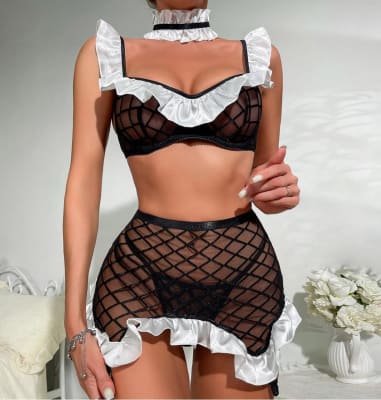 Disfraz Íntimo Garzona Negro y Blanco1