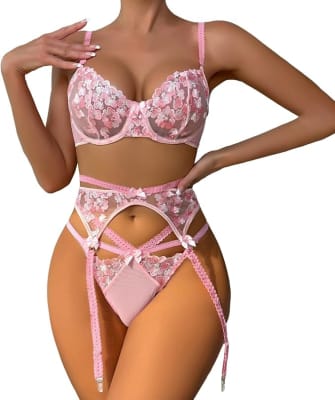 Set Lenceria Diseño Floral Gretchen Rosa1