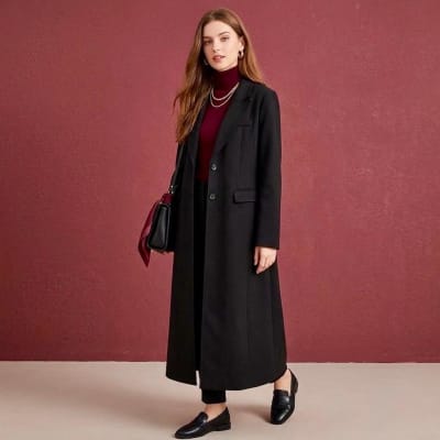 Abrigo Largo Negro Praga Mujer Otoño Invierno Liso1