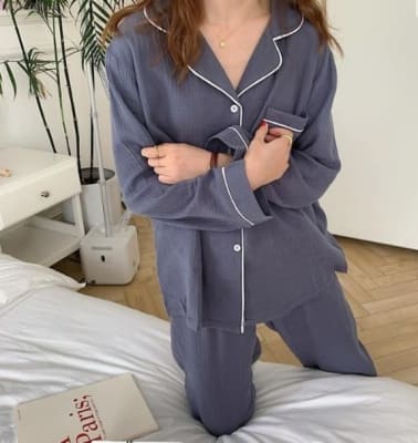 Conjunto de Pijama Largo Suave Gris Azul1