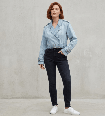 Chaqueta Denim Cruzada Mujer Arlette con Cinturón6