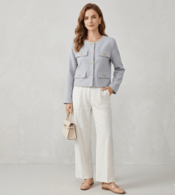 Blazer Celeste mujer corto elegante fiorella6