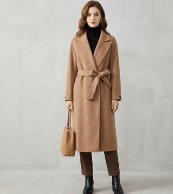 Abrigo Camel largo mujer con cinturón milano11