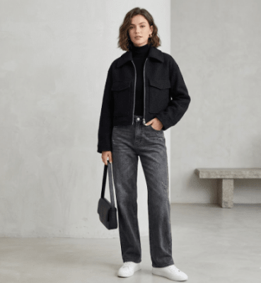 Chaqueta Negra Mujer Corta con Cierre Anto4