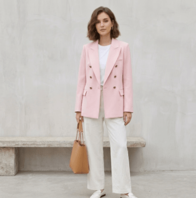 Blazer Rosa mujer entallado con hombreras Begoña1