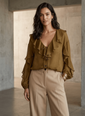 Blusa Verde Oliva con Volantes Mujer Veneta5