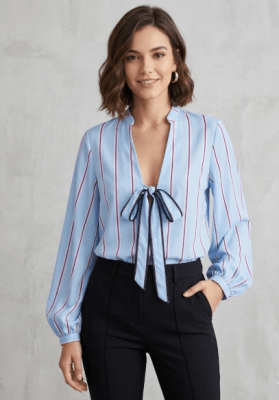 Camisa Celeste Mujer Valeria con Lazos1