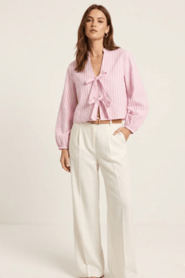 Camisa Rosa mujer valeria con lazos1