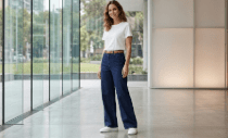 Jeans Wide Leg Mujer Azul Marino Tiro Alto Velisse1