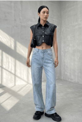 Blusa Corta Cuerina Negro1