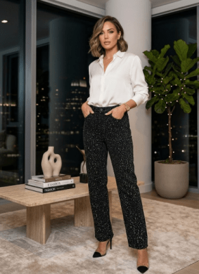 Jeans Mujer Negros con Brillos Cintura Alta Vega1