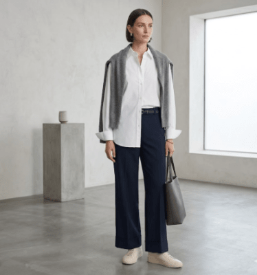 Pantalón recto Azul Marino mujer con cinturón velia1