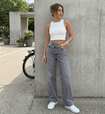 Jeans Lorenza Mujer Wide Leg Gris1