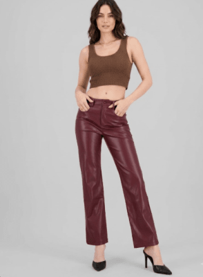 Pantalón de Cuero Burdeo Mujer Tiro Alto1
