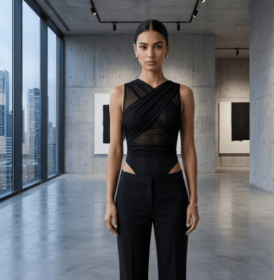Body Asimétrico Negro Mujer Elegante1