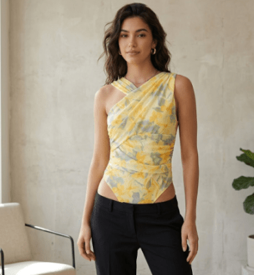 Body Asimétrico Amarillo Mujer Elegante1