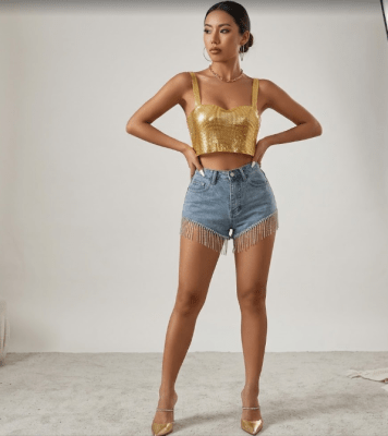 Top carolina Dorado brillante con strass5