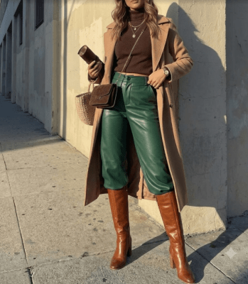 Pantalón de Cuero Verde Oliva Mujer Tiro Alto1
