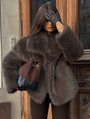 Abrigo Peludo Mujer Marrón Brooklyn Otoño Invierno1