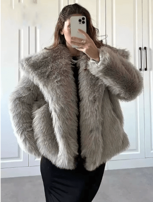 Abrigo Peludo Mujer Gris Brooklyn Otoño Invierno1