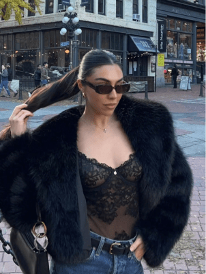 Abrigo Peludo Mujer Negro Brooklyn Otoño Invierno2