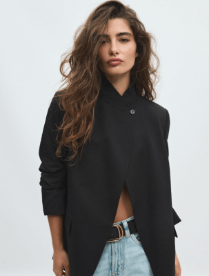 Blazer Asimétrico Mujer Negro Corte Sastre Velka1